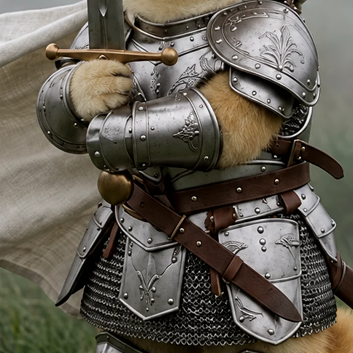 Armored paw gripping the sword